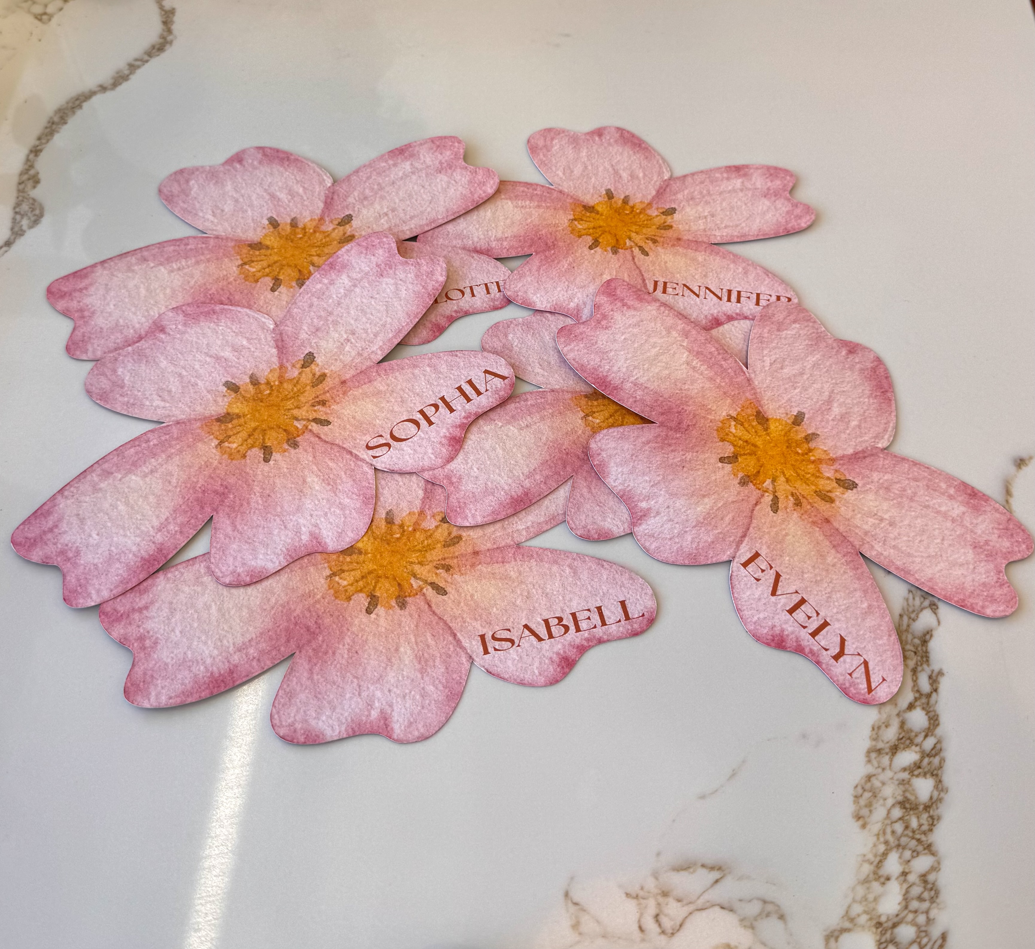 Pink floral personalised place cards