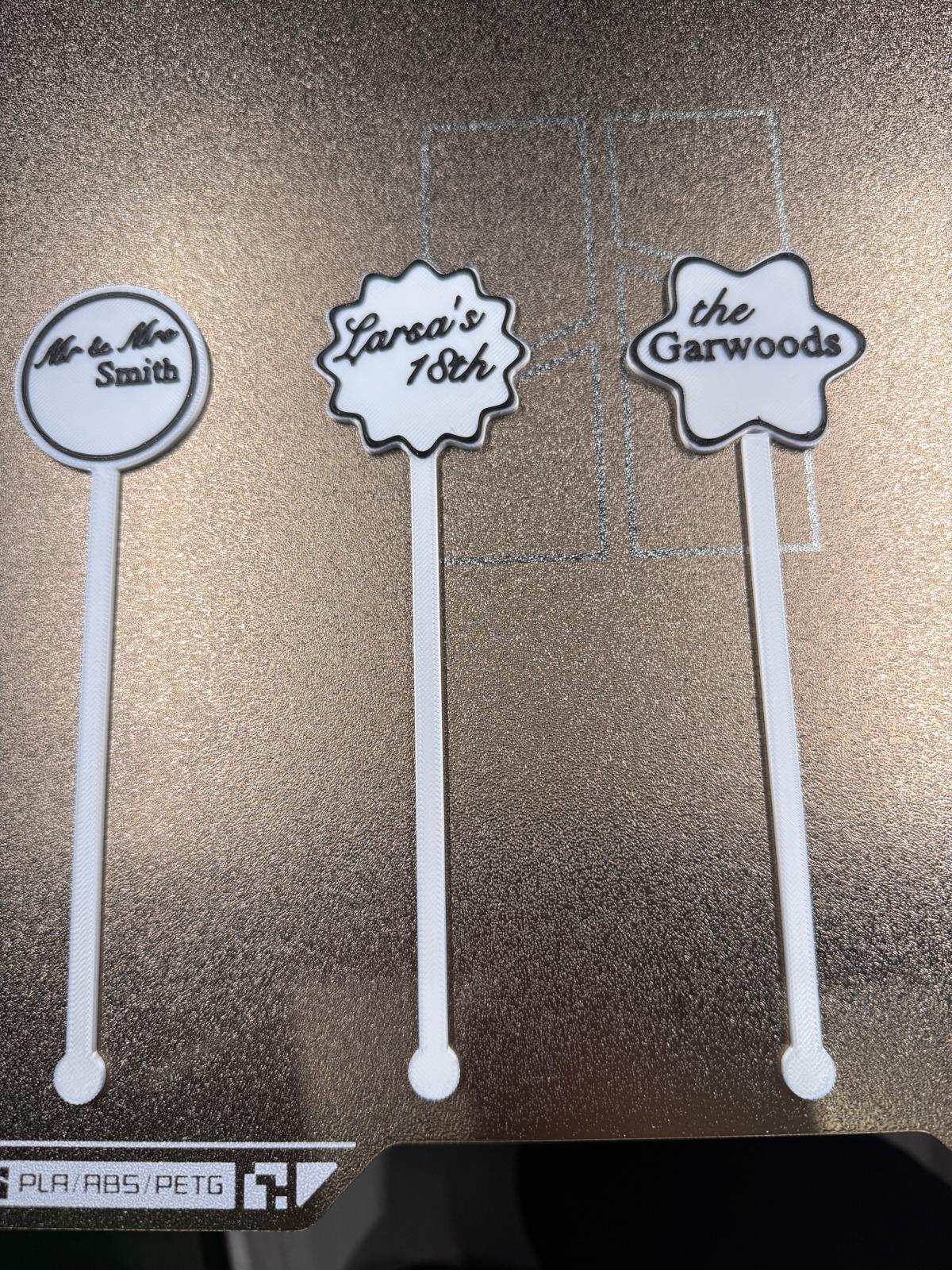 Personalised drink stirrers — example of our work