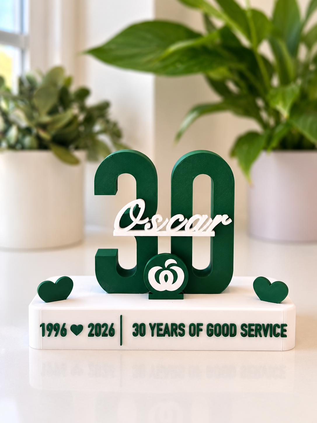 Personalised Woolworths 30-year service display, 3D printed by Event Layer Co